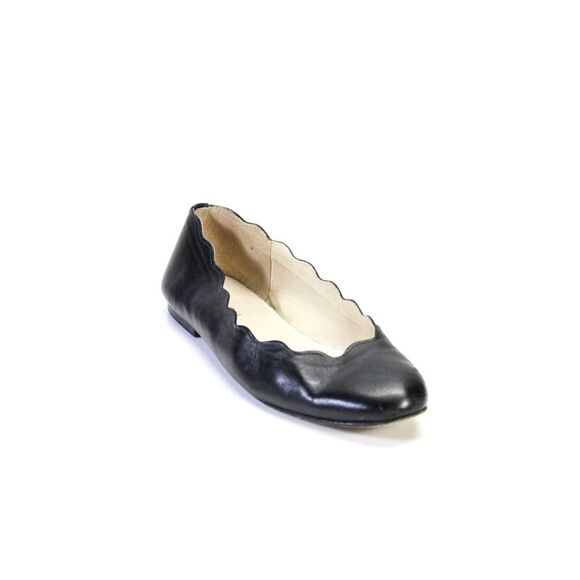 FS/NY Womens Leather Scalloped Slip On Flat Heel Ballet Flats Black Size 8.5US - Picture 1 of 7